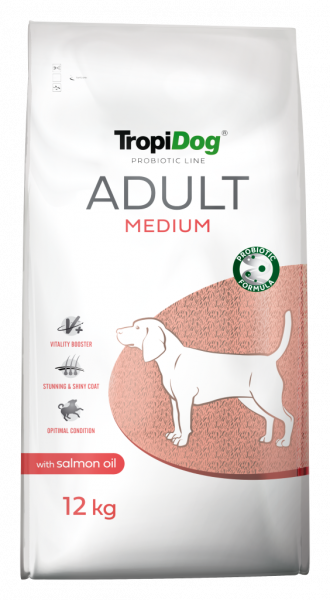 Preview: TropiDog Probiotic Line Adult für mittelgroße Rassen reich an Huhn, mit Lachs und Lachsöl