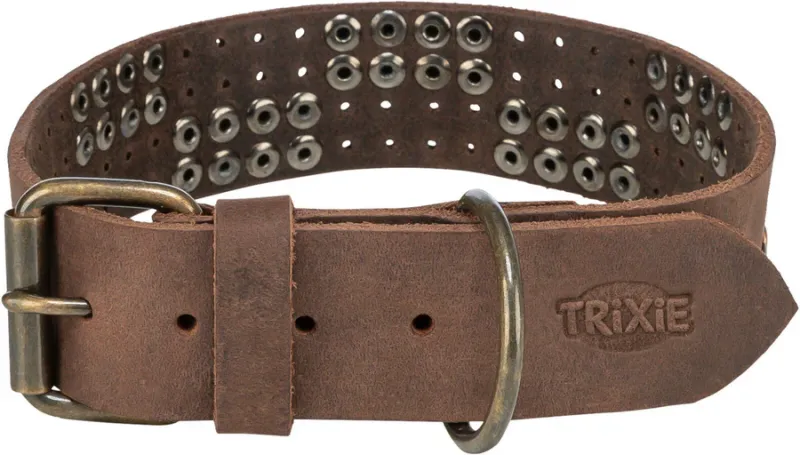 Rustic Fettleder-Halsband Nieten, extra breit