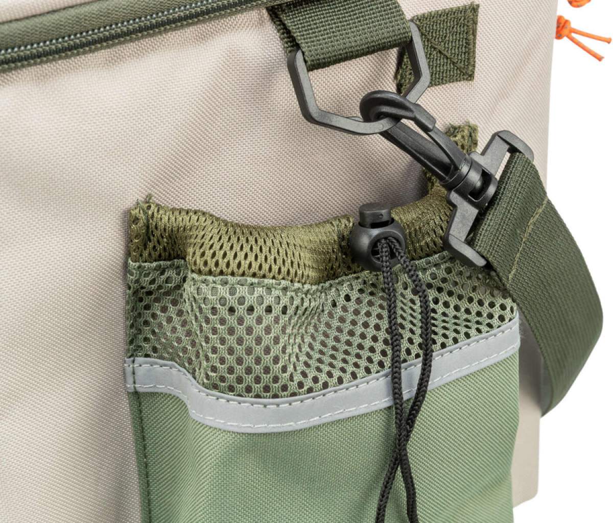 Hundefahrradkorb vorne mit Außentaschen und Schultergurt, beige/grün