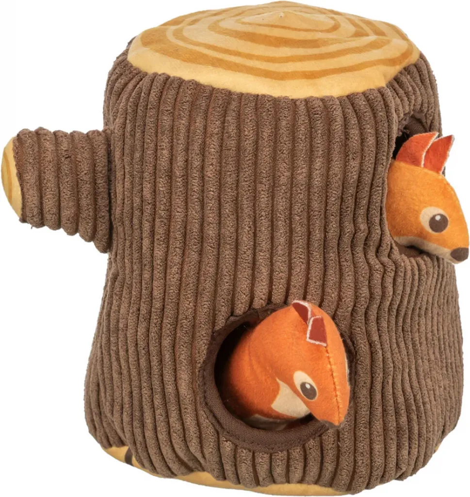 Baumstumpf mit Eichhörnchen Puzzlespiel für Hunde aus Plüsch