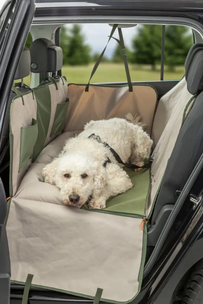 Wendbare Autoschondecke für Hunde mit Bodenplatte und Sichtfenster